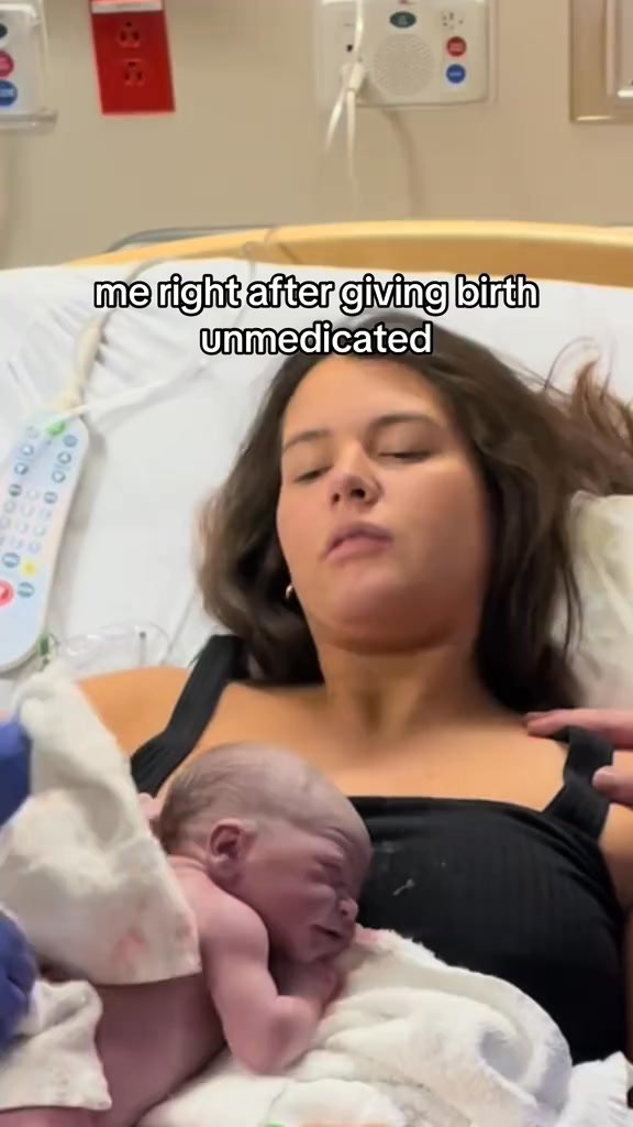 woman just after giving birth unmedicated