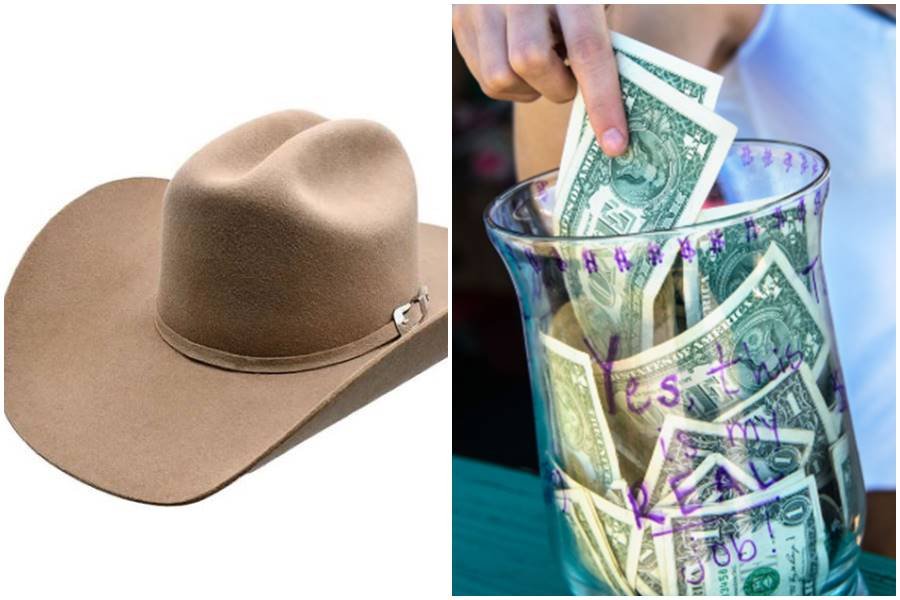 cowboy hat, tip jar, texas