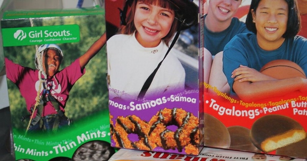 Boxes of Girl Scout cookies