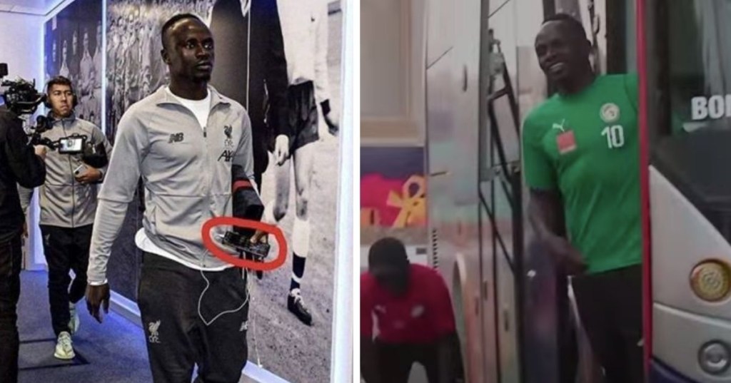 Mané carrying cracked iPhone; Mané laughing