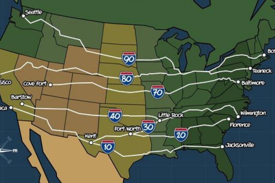 illustrated map of US highways and interstates
