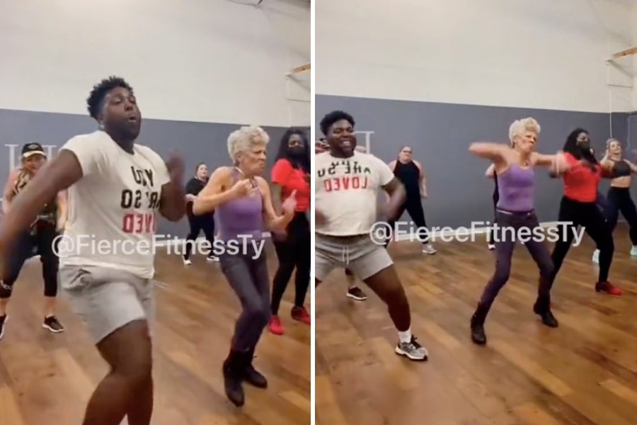 people dancing in a fitness studio