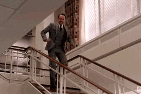 man falls down stairs