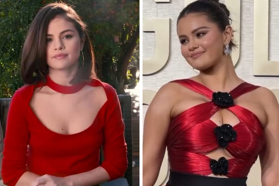 Two photos of actress Selena Gomez