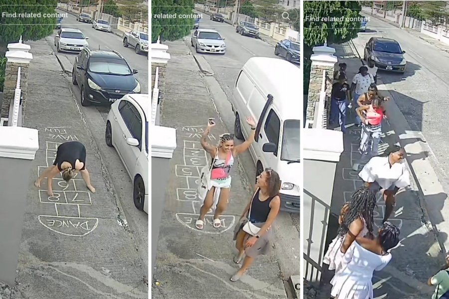 people doing hopscotch on a sidewalk