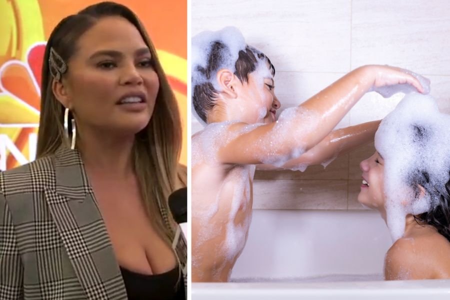 chrissy teigen, chrissy teigen kids, co-bathing with kids, parenting