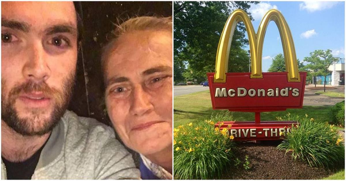 man and woman take photo; a McDonald's sign.