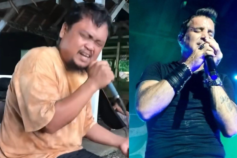 Individual pictures Filipino man and Scott Stapp side by side, singing
