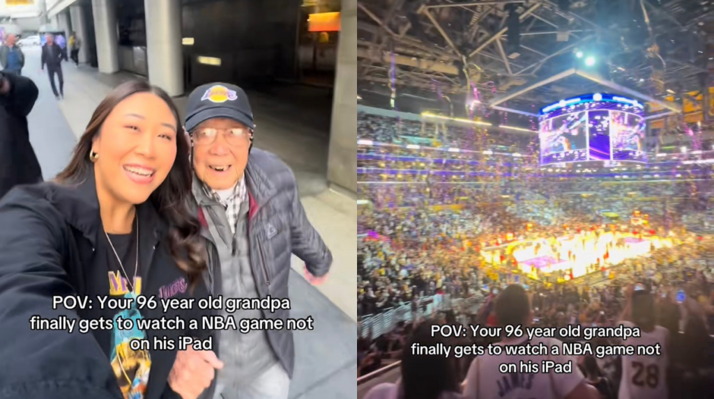 Lakers fan, grandpa, basketball game, NBA