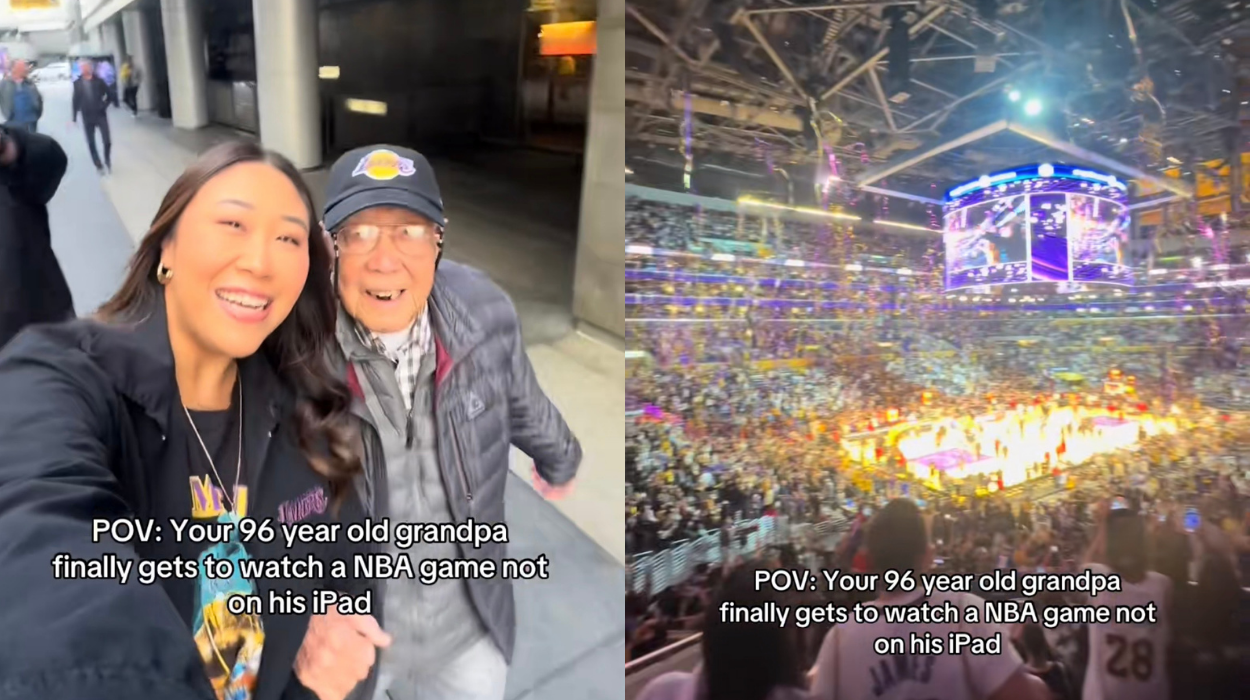 Lakers fan, grandpa, basketball game, NBA