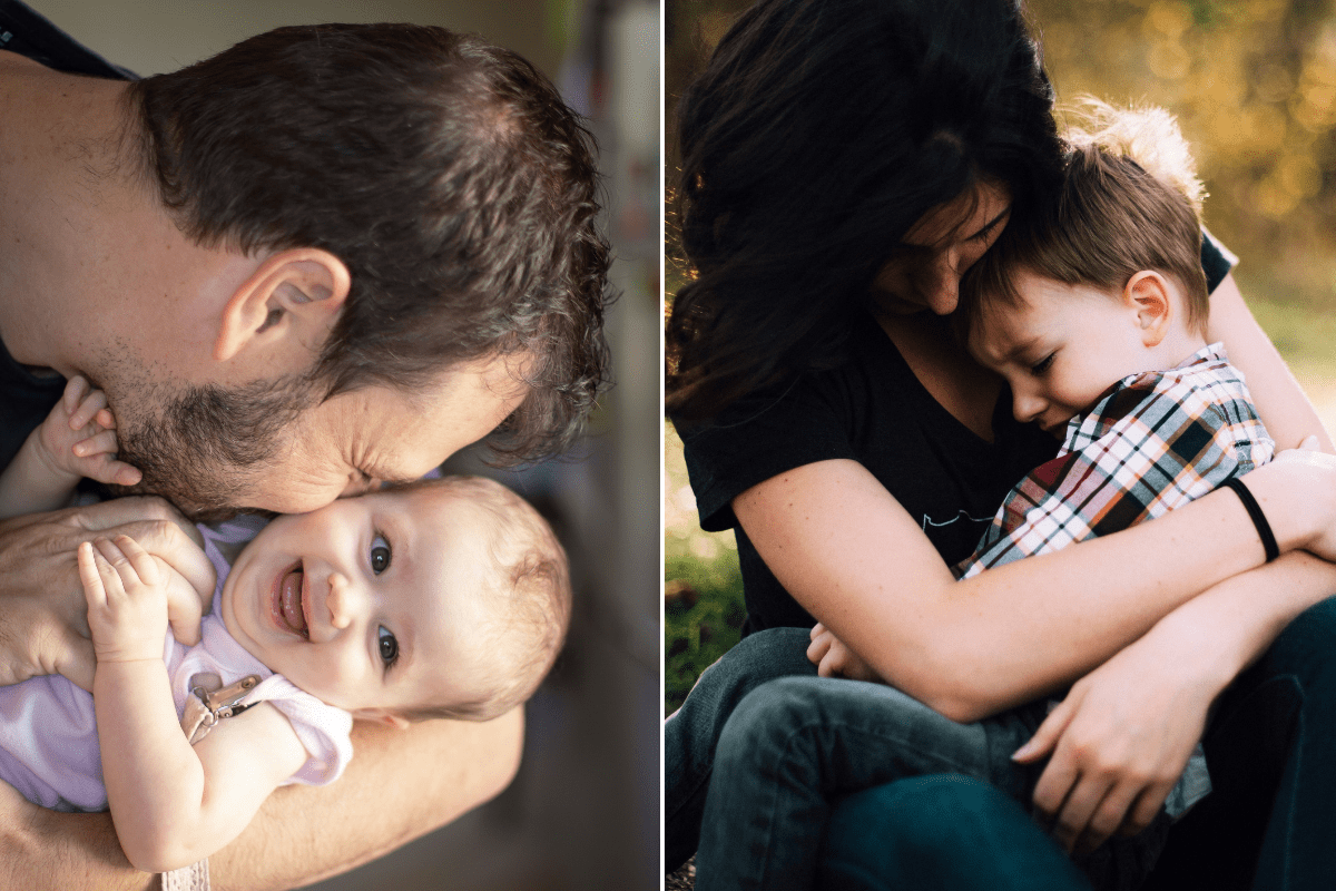 dad with a baby; mom with a baby