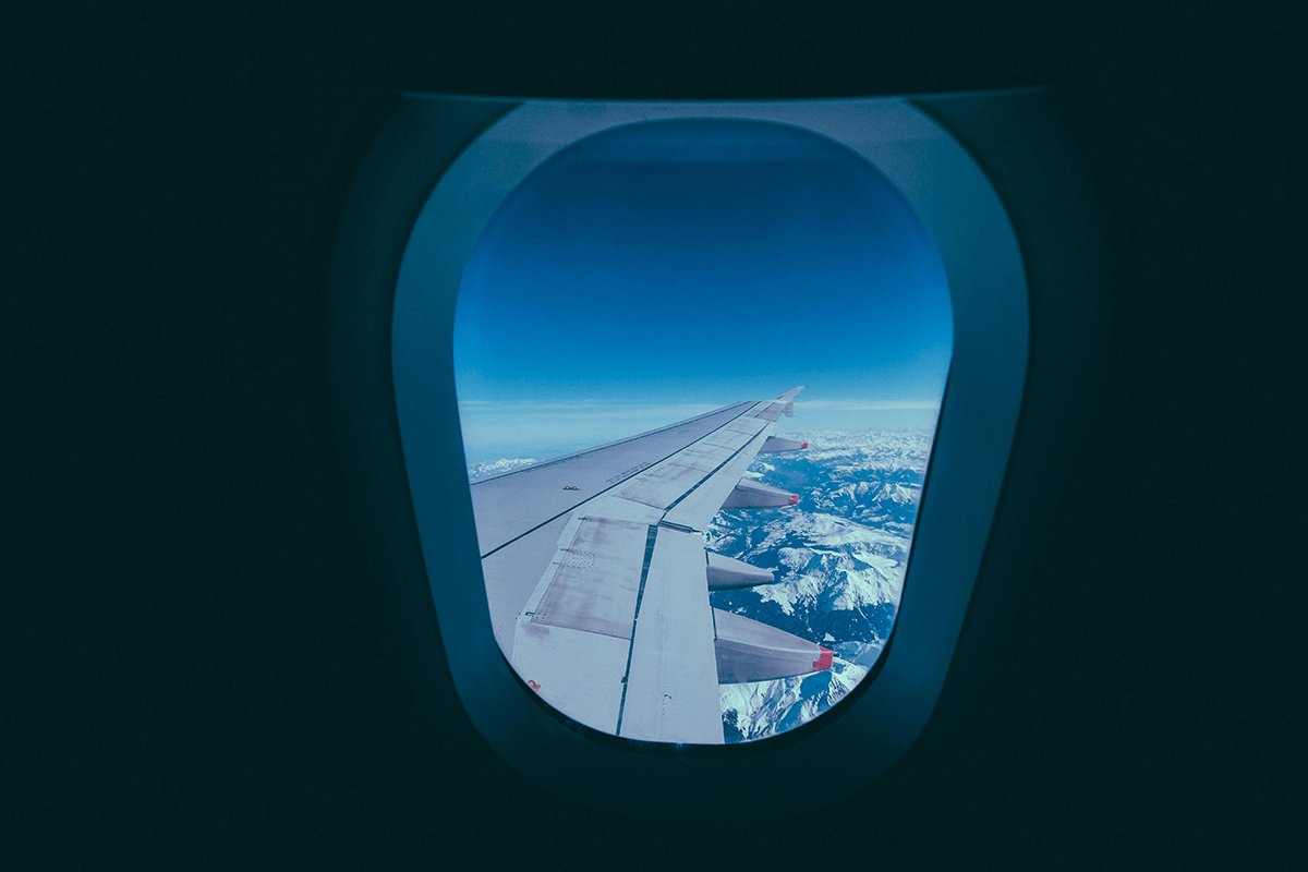 The view out a plane's window. 