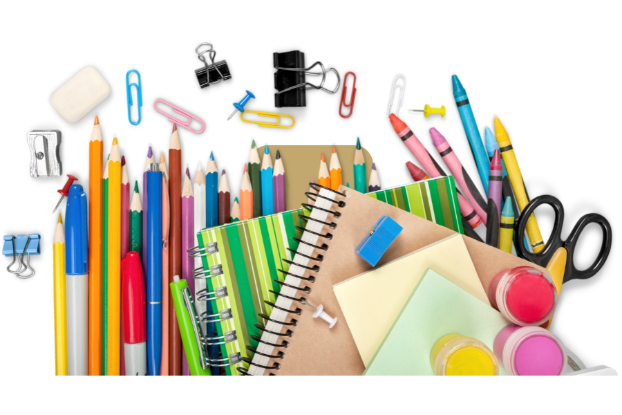 school supplies, school, pencils, paper, markers, paper