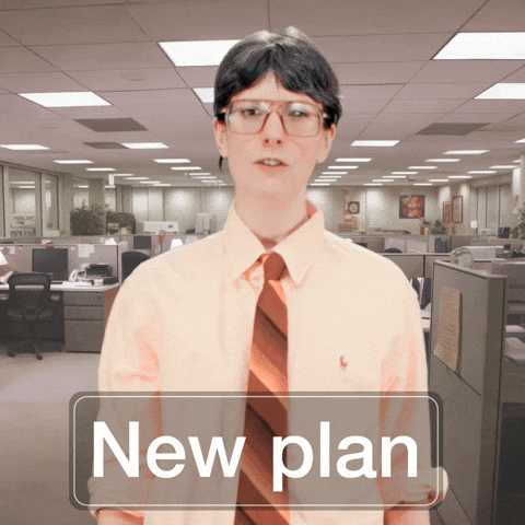 person in an office saying, 