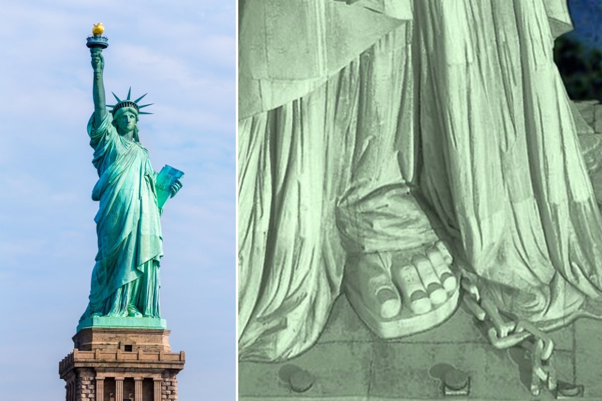 statue of liberty, chains, broken shackles, anti-slavery, abolition