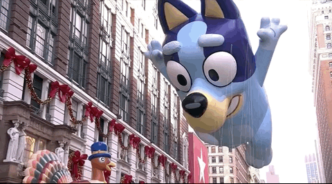 Bluey, Blue balloon, parade, parents, kids, popular show