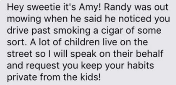 smoking, teenagers, nieghbors, babysitters, driving, text messages, 