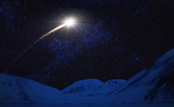 shooting star, meteorite, space, winter, outer space, stars