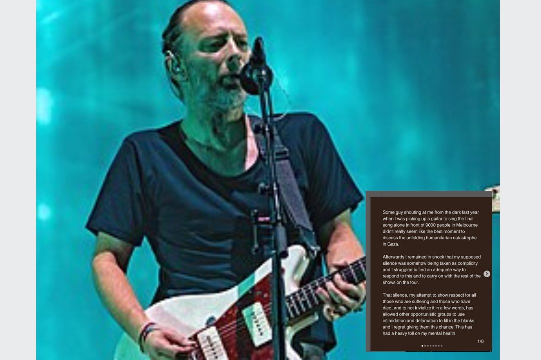 Thom Yorke publishes letter on Gaza conflict and it's more thoughtful than any politician