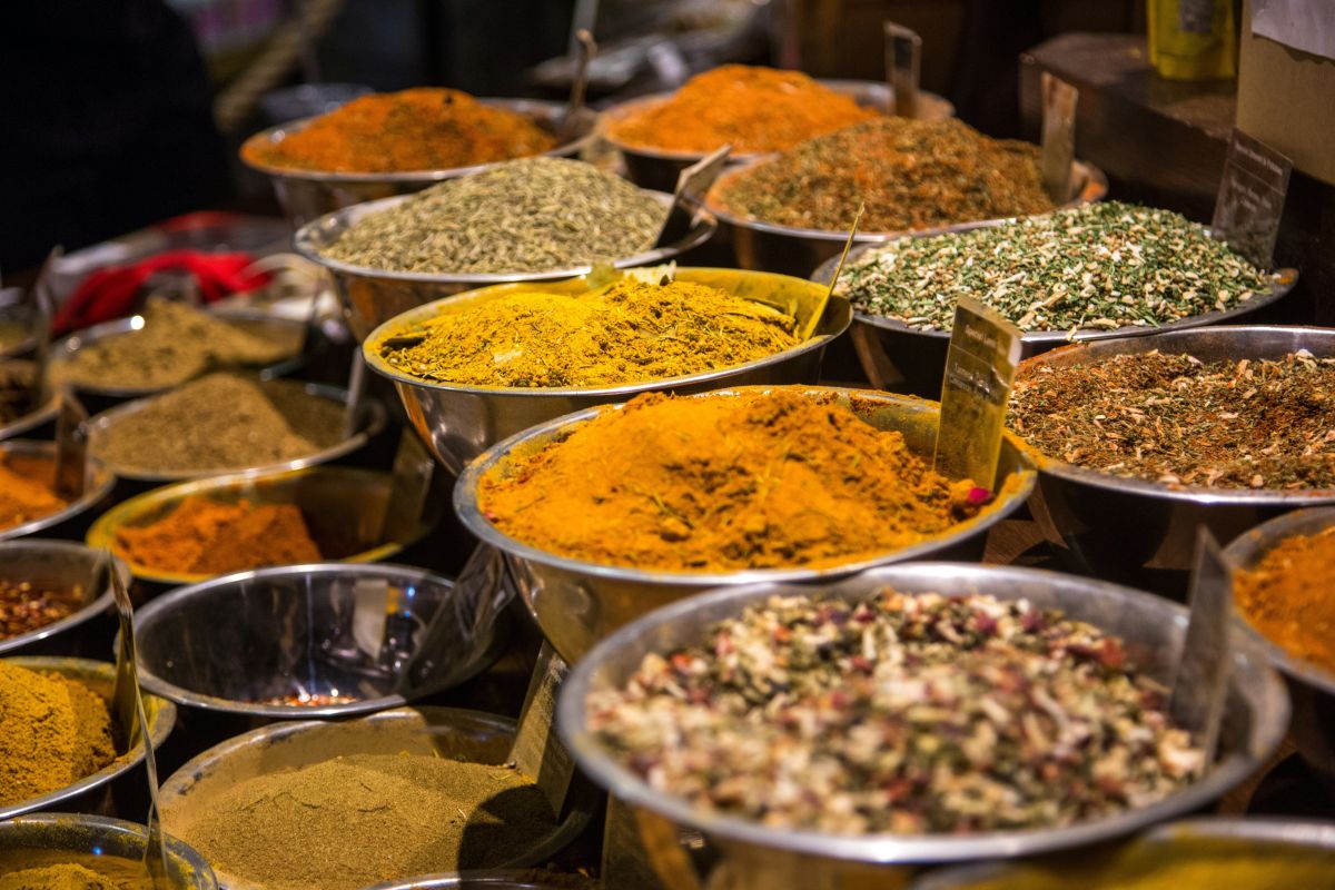 stainless steel bowls of spices