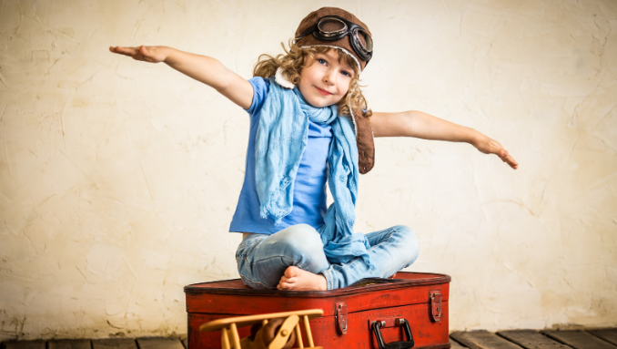 imagination, childhood trauma, creativity, airplanes, kid playing, flight, luggage