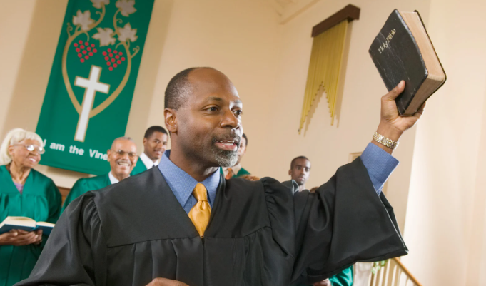 peacher, minister, man with bible, choir, church