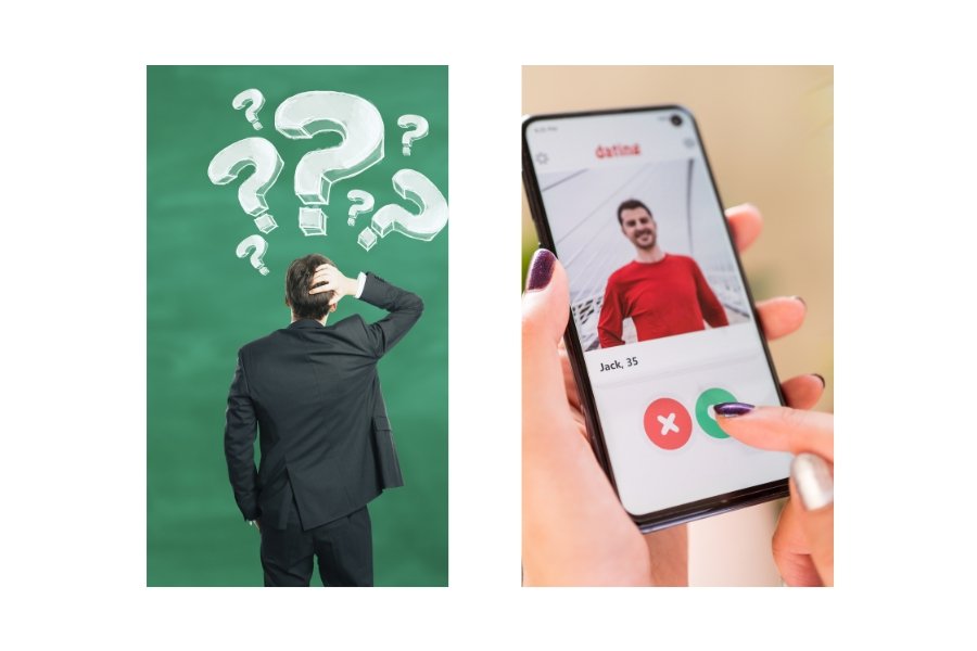 confused man, woman swiping on app, dating app, dating advice, swipe culture