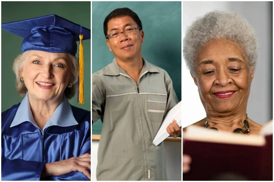seniors, graduate, teacher, woman reading, cognitive decline, mentally sharp
