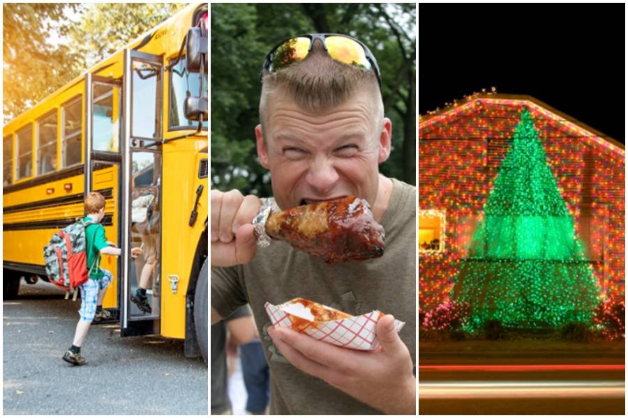 americans, american culture, school bus, bbq, american food, christmas lights