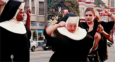 nuns, dancing, grooving, Catholic church, Whoopie Goldberg