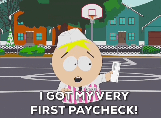 butters, south park, paycheck, money, earnings