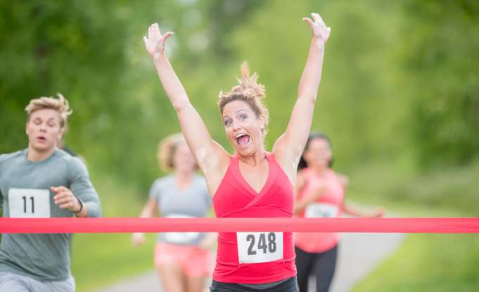 success, happiness, fear, overcoming, barriers, happy woman, race, marathon, runners