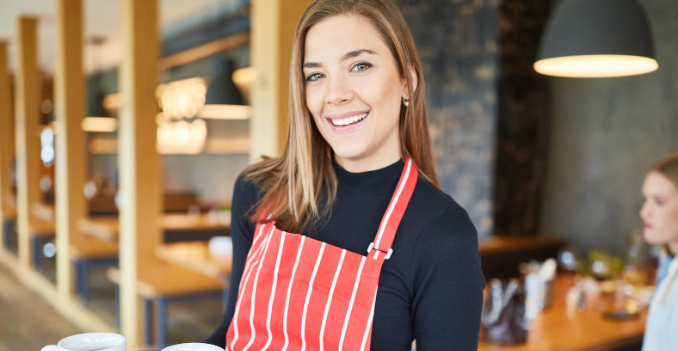 server, waitress, restaurant, tip, service, smile, brunette woman