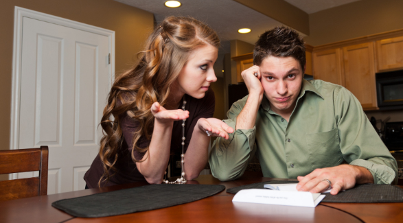 broke, bills, paycheck to paycheck, scared woman, finances, american life, couple