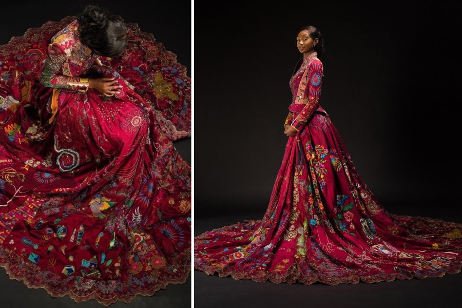 green emerald velvet dress Embroidered Elegance Dress Combines Tradition and Modern Style main image 1