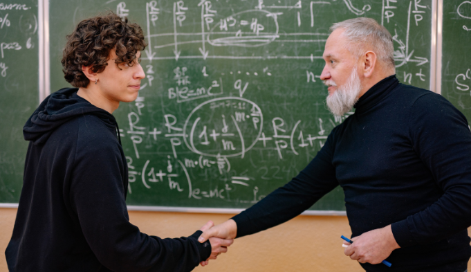 handshake, math professor, professor and student, classroom, math student