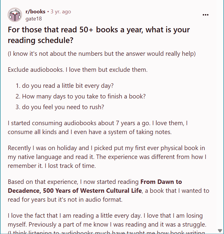 reading, audiobooks, books, reddit, schedule