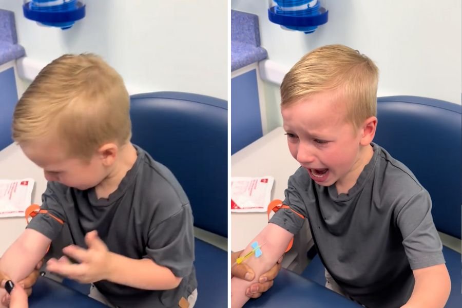 5-year-old getting blood drawn psyches himself up through tears with the best pep talk