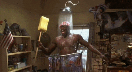 man dancing in the shower