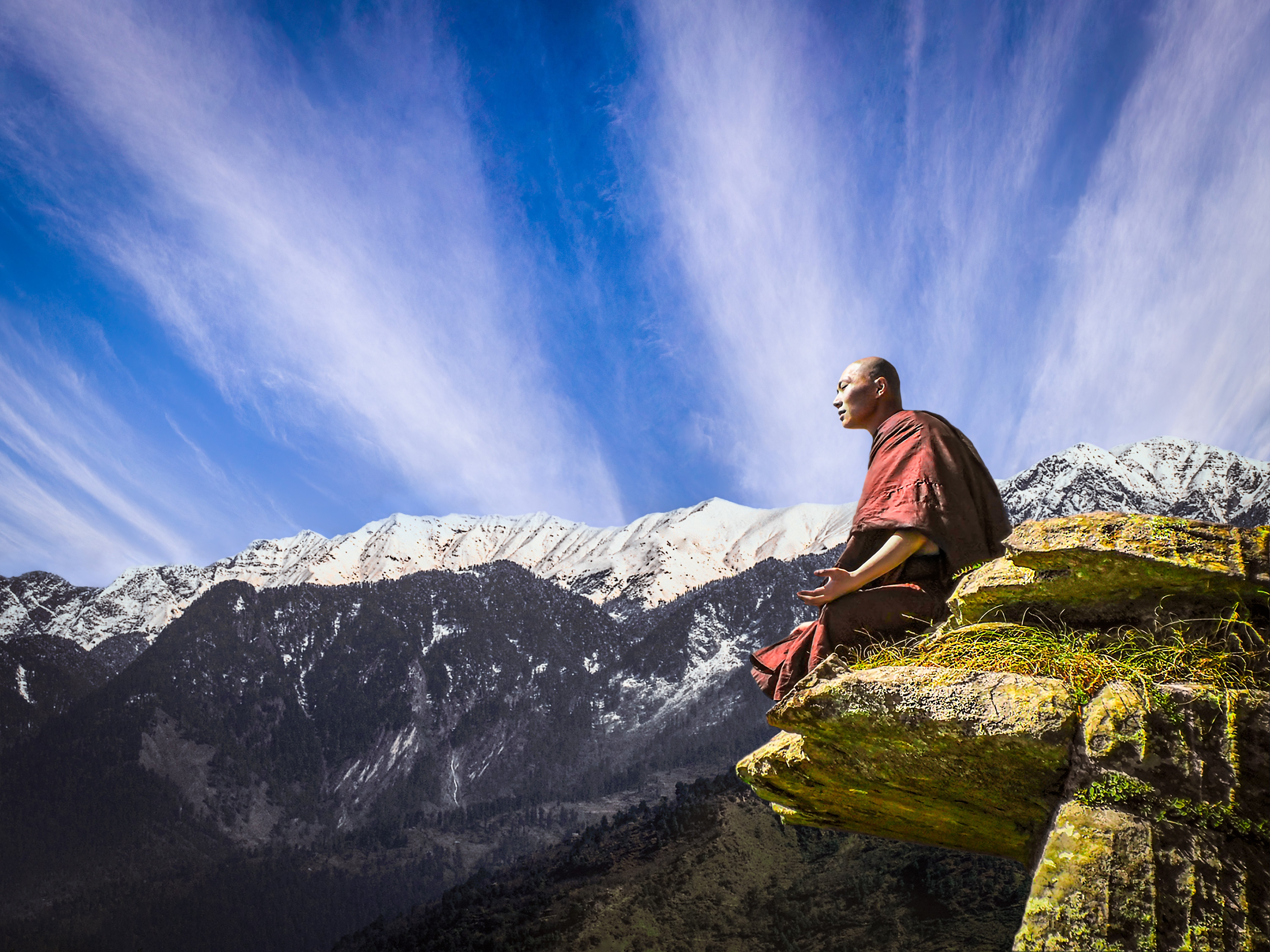 monk, meditation, mountain, Buddhism, searching 