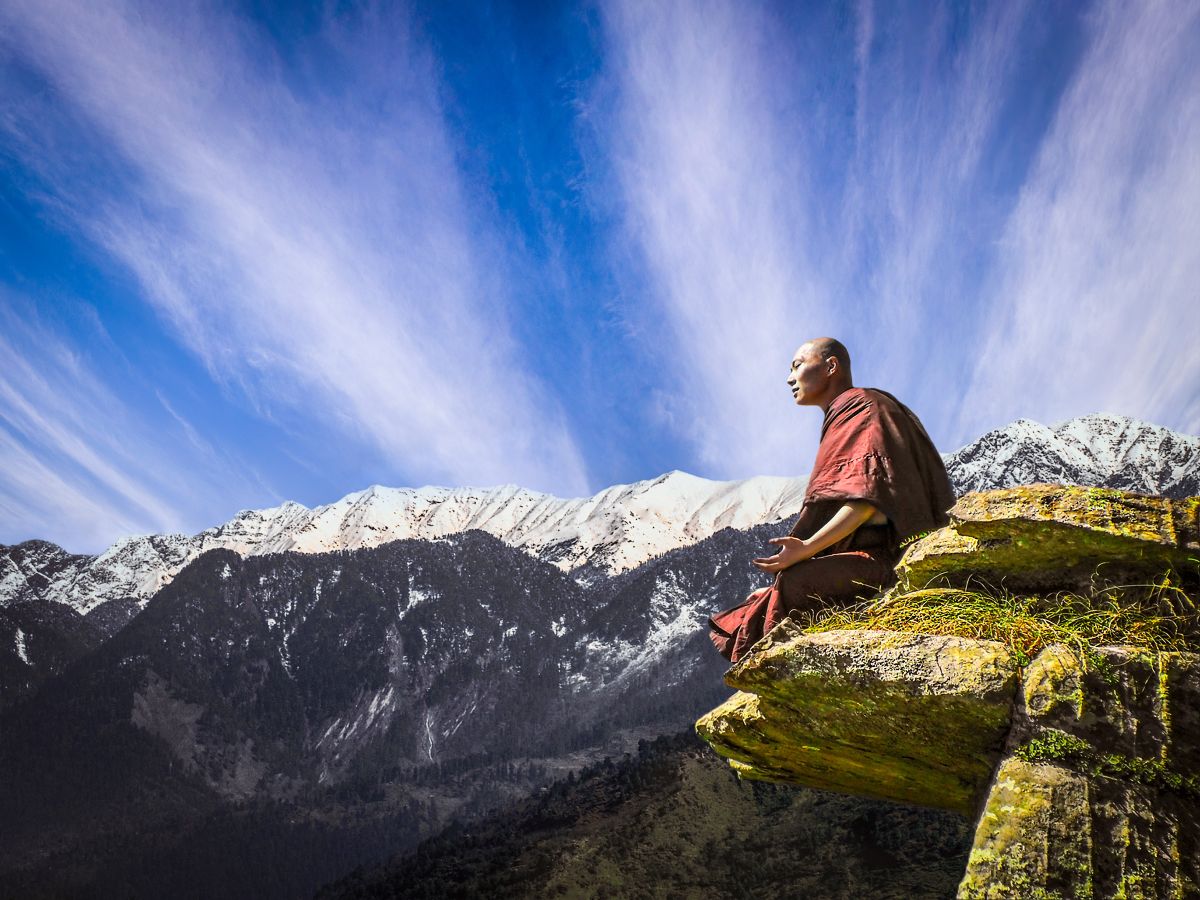 monk, meditation, mountain, Buddhism, searching