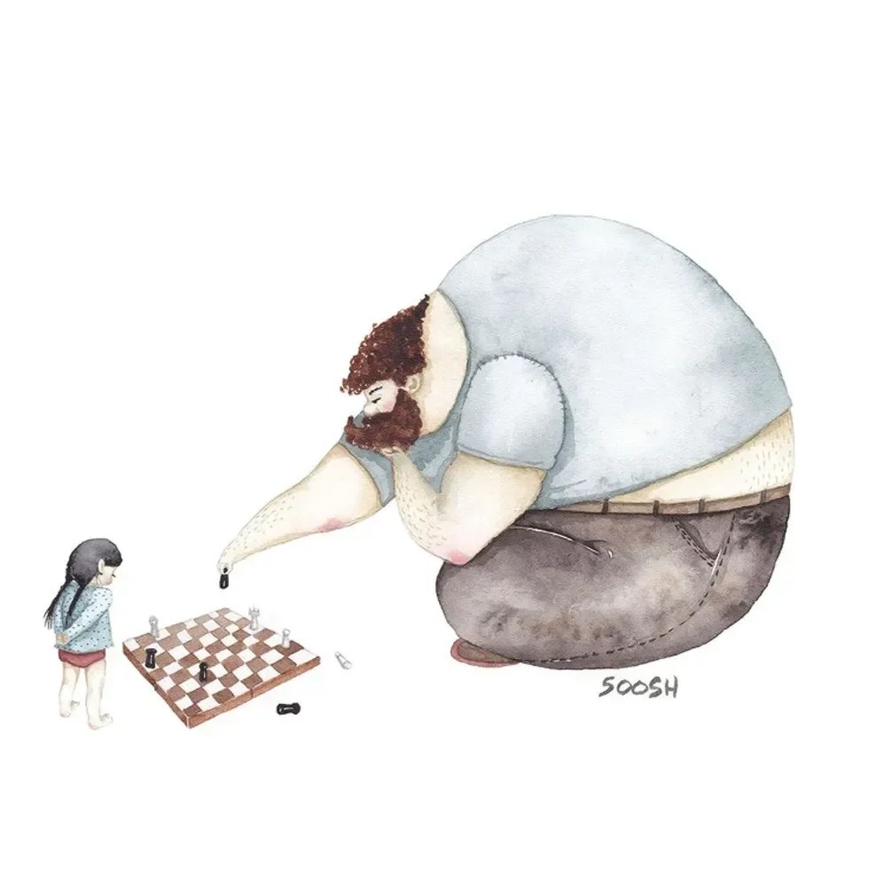 parenting, dads, daughters, fathers, art, artwork, chess