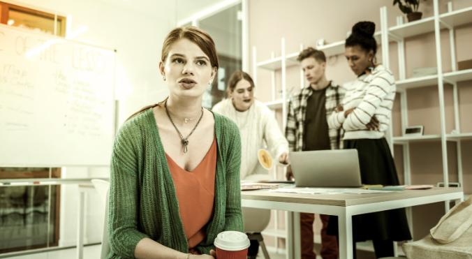 outcast, fringe friend, sad woman, high school kids, left out