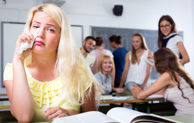 outcast, fringe friend, sad woman, high school kids, left out