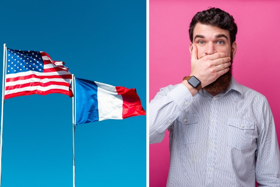 american flag, french flag, french words, french pronunciation, english, french language