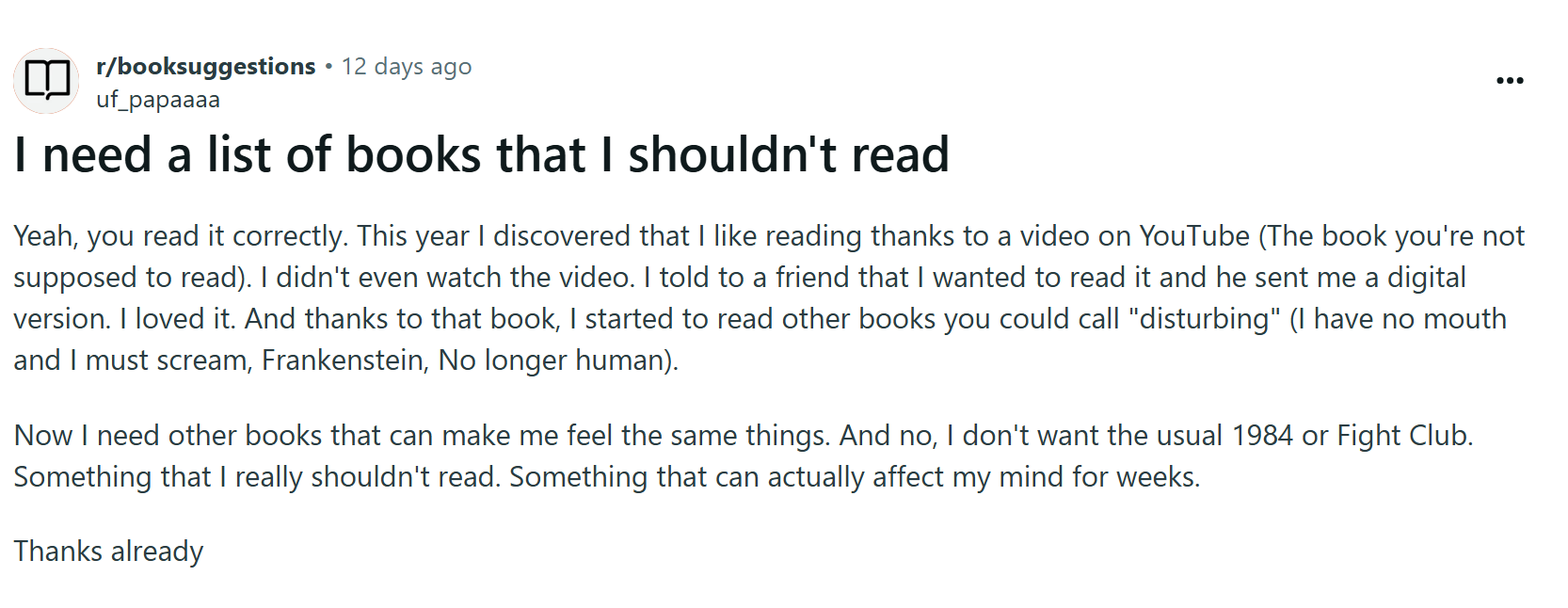 Reddit, reading, horror, novel, recommendations