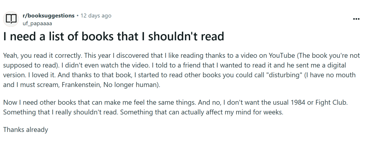 Reddit, reading, horror, novel, recommendations