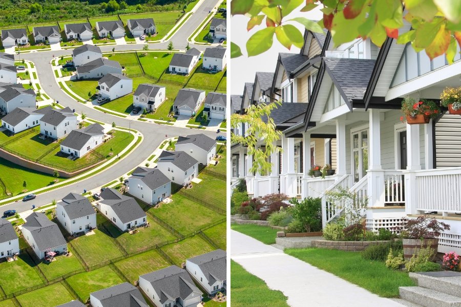 Getting pizza in two suburban neighborhoods — one built for cars, the other for community