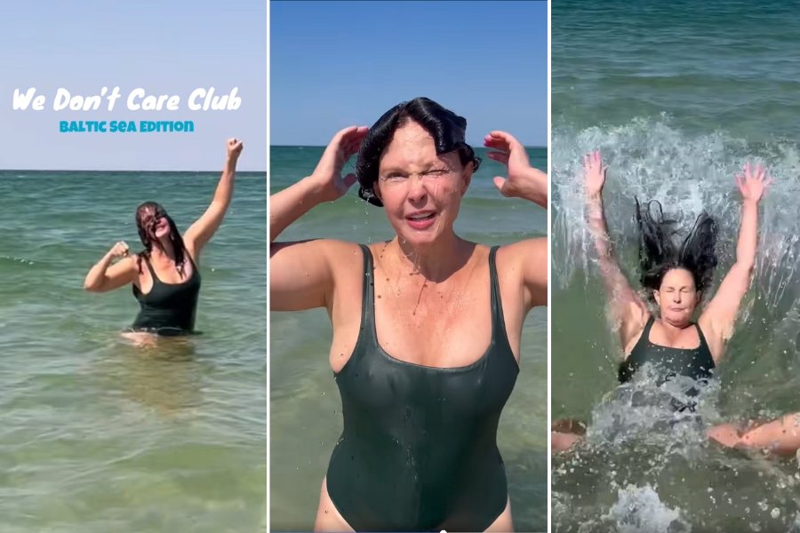 ashley judd, don't care club, baltic sea, playing in the water