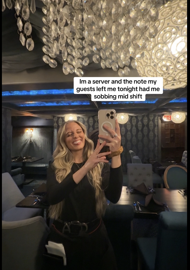 handwritten note, server, server life, waitress, tipping, restaurant, kindness, note on bill, grief, connection, losing a daughter